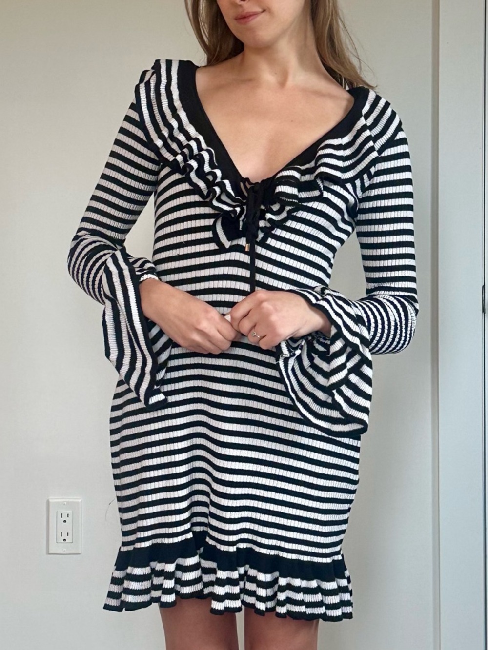 Free People stripped ruffle dress